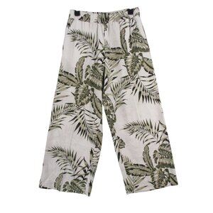 Tahari Womens Tropical Leaf Print Wide-Leg 100% Linen Flowy Pants M